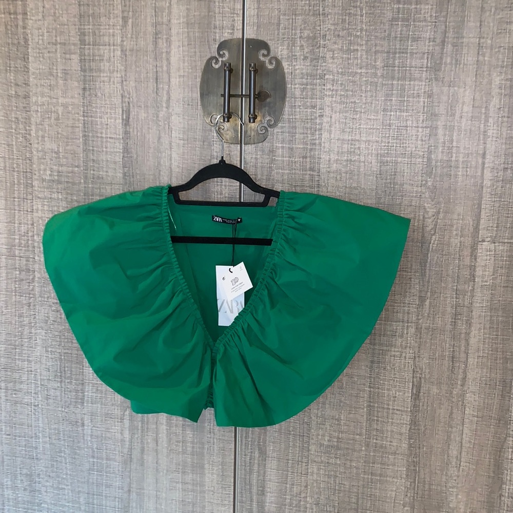 Zara Ruffle Poplin Crop Top - Picture 4 of 14